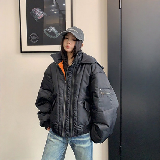 【アウター】レトロ 個性的 アメリカン オーバーシルエット ボリューム中綿 ジャケット 【FCシリーズ】