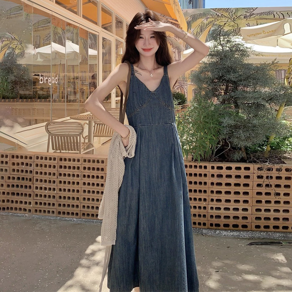 2点セット！【セットアップ】フレンチ風 ニットカーディガン＋デニムキャミワンピース セットレディース 秋新作 若見え 優雅 人気