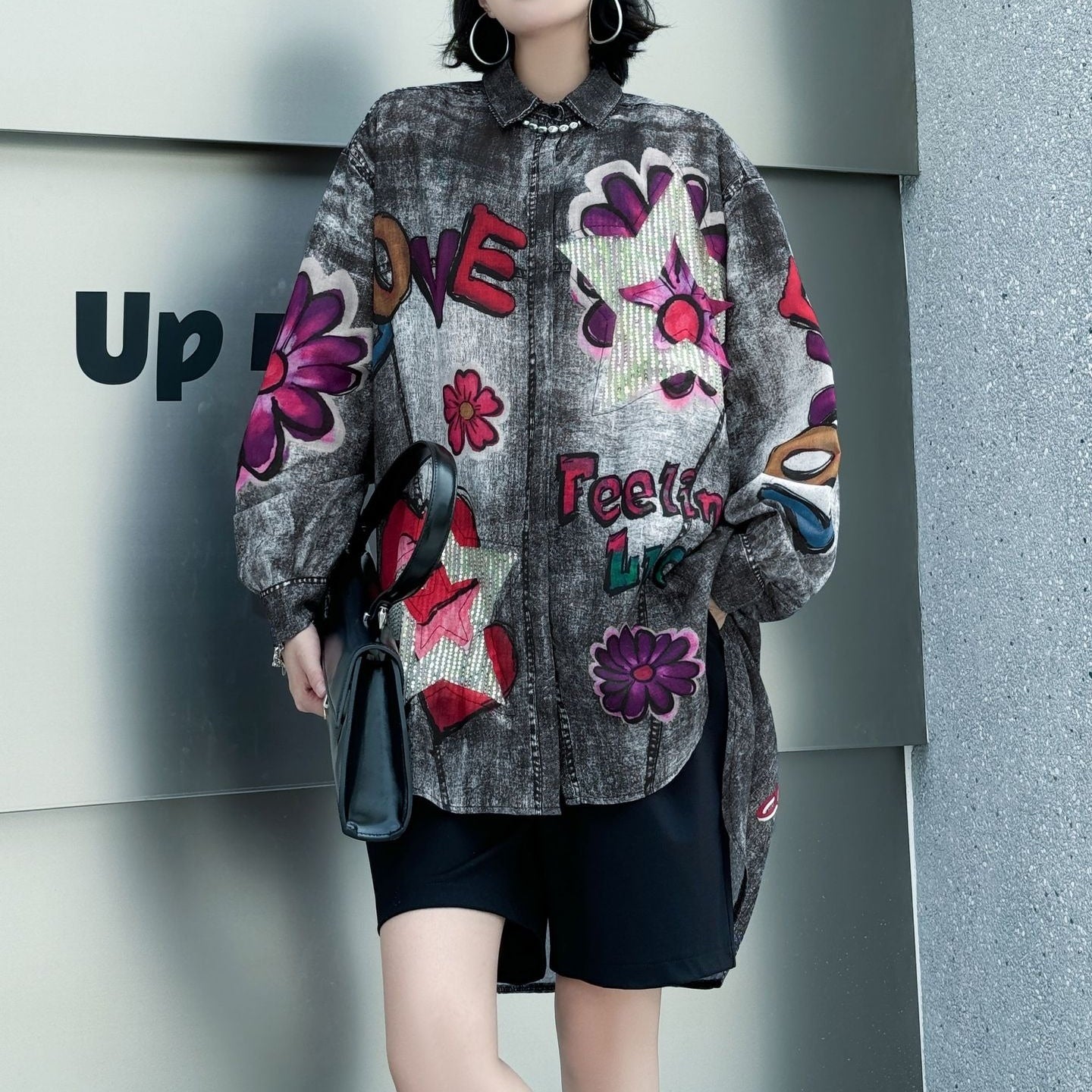 【トップス】夏 春 秋 綿麻 プリント 涼やか 長袖 シャツ 【AHシリーズ】