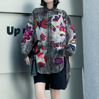 【トップス】夏 春 秋 綿麻 プリント 涼やか 長袖 シャツ 【AHシリーズ】