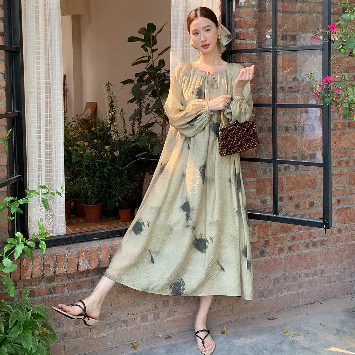 【ワンピース】春 秋 夏 ランタンスリーブ パフスリーブ エレガント 長袖 ワンピース 【SHシリーズ】