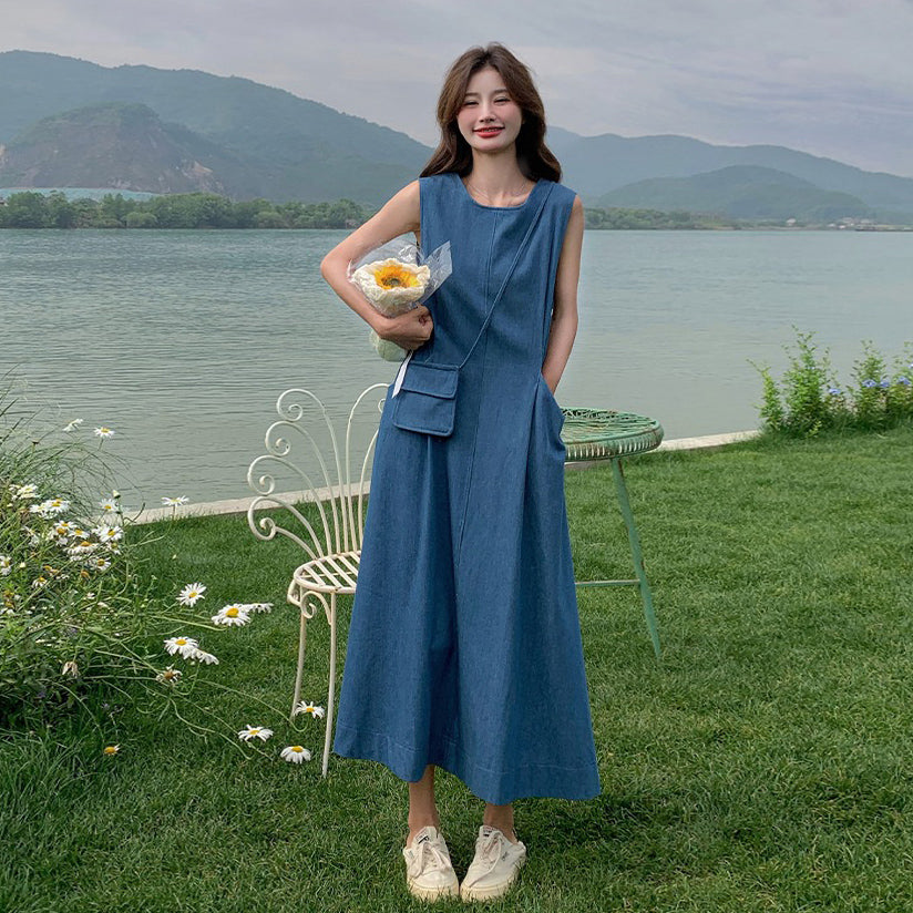 バッグ付き！【ワンピース】夏 ヴィンテージ文芸風 ファッション シェイプアップ ノースリーブワンピース【JZシリーズ】