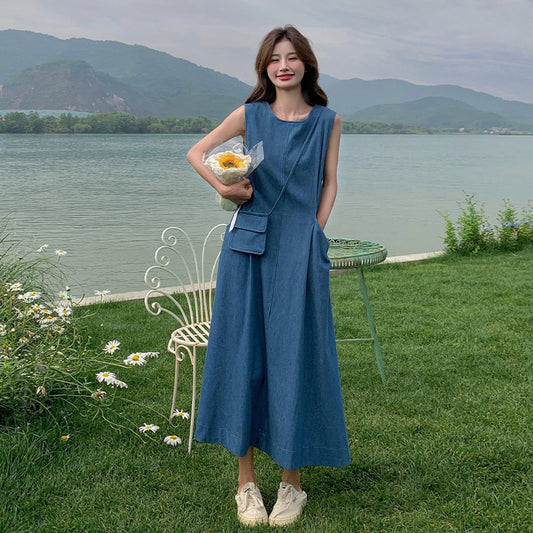 バッグ付き！【ワンピース】夏 ヴィンテージ文芸風 ファッション シェイプアップ ノースリーブワンピース【JZシリーズ】