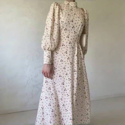 【24AW】【ワンピース】春秋 花柄 ゆったり長袖ワンピース