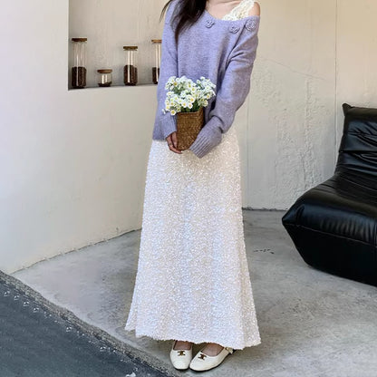 【ボトムス】ドレープ感ラメスカート レディース 秋冬 ハイウエスト Aライン ヒップカバー きれいめ ミディ丈【JZシリーズ】