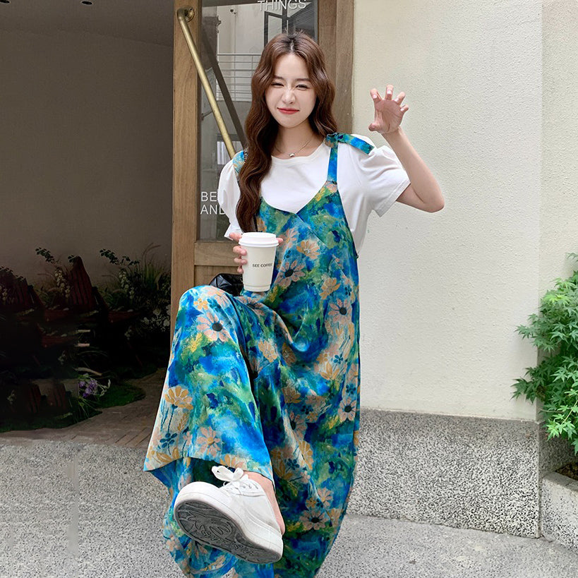 【ボトムス】夏新作 絵画のようなプリントが映える 美シルエット オールインワン【SHシリーズ】