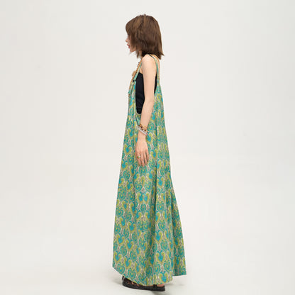 【ボトムス】フレンチレトロ感 清涼感たっぷり Vネックワイドサロペット ミントブルーグリーン オールインワン【SHシリーズ】