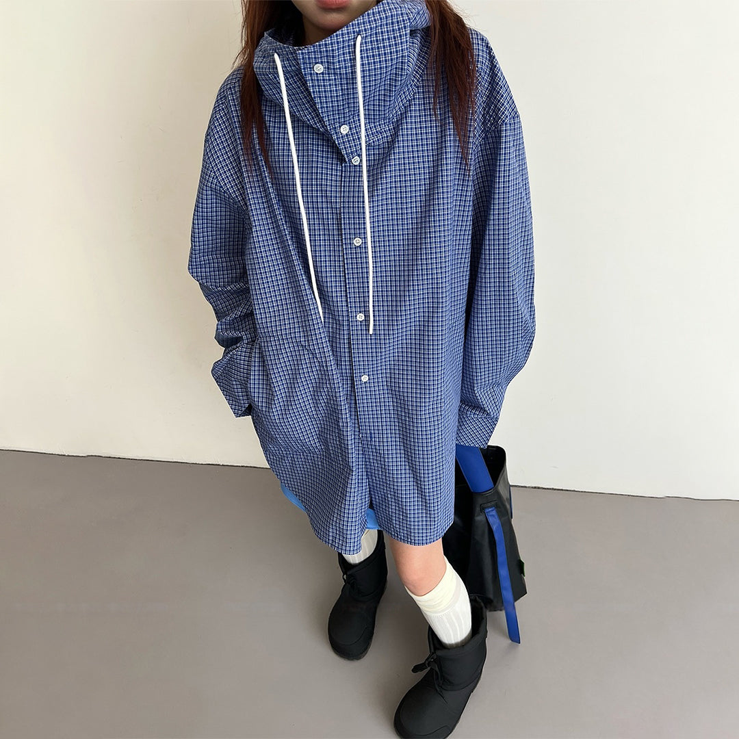 アウター】春秋 ファッション チェック柄 フード付き ゆったり シャツ