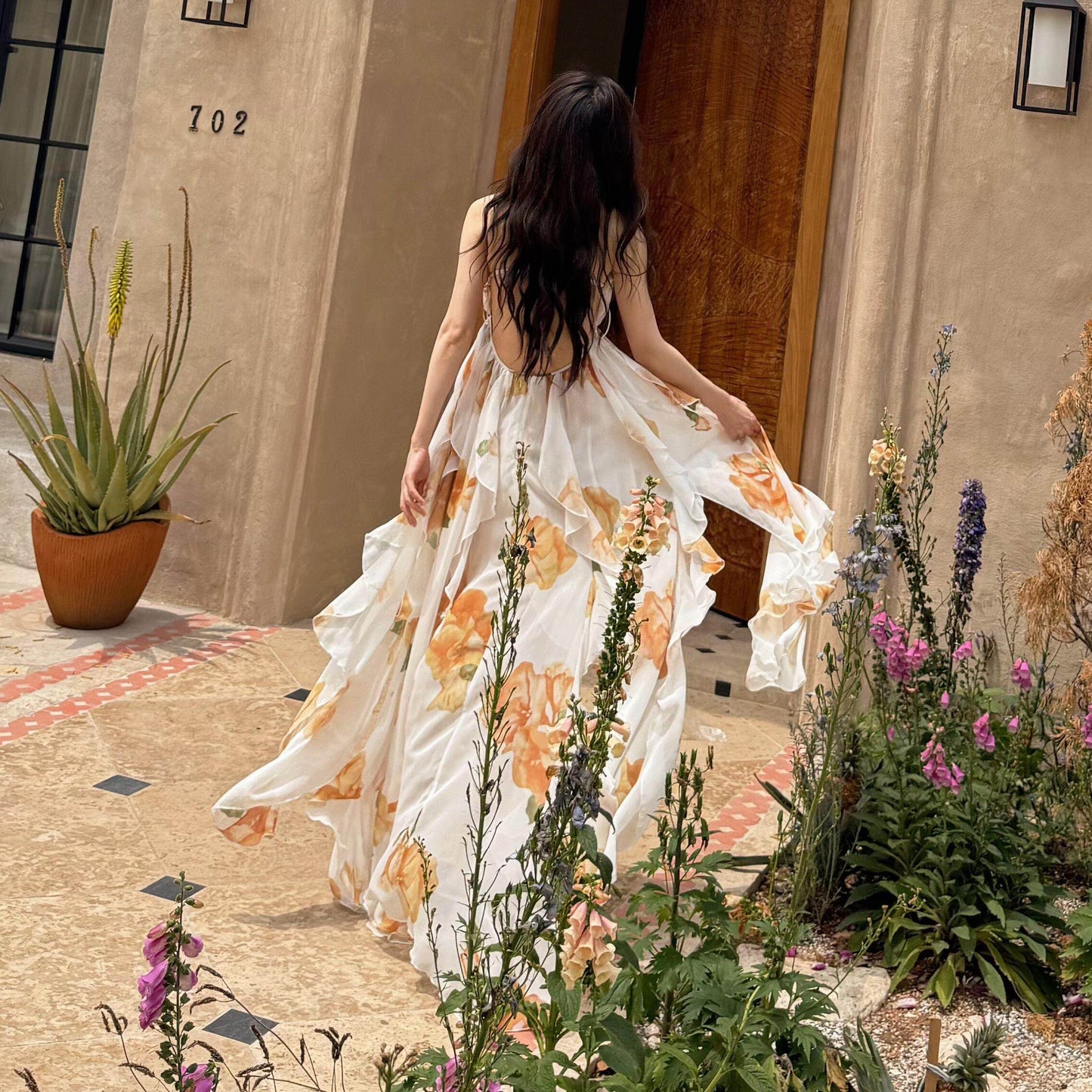 【ワンピース】フレンチ ホルターネック ベアトップ ノースリーブドレス｜バックレス リボン 2026新作｜海辺 ビーチ リゾート ロング丈 映えワンピース【SHシリーズ】