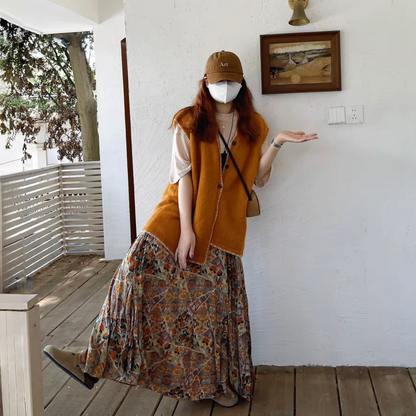 【ボトムス】花柄 春 秋 冬 大振裾 レトロ スカート 【SHシリーズ】