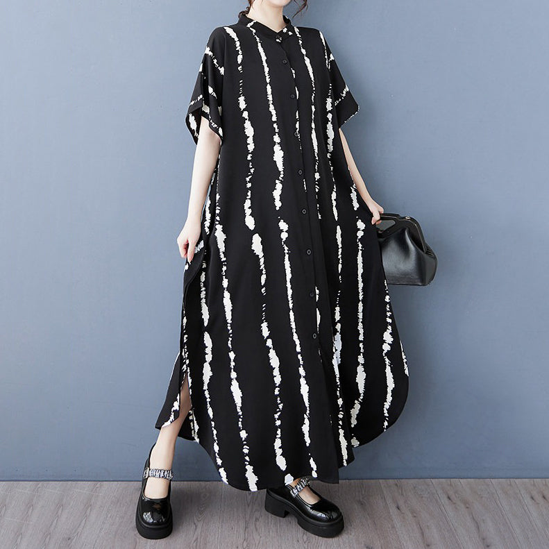 【ワンピース】大きいサイズ レディース シングルボタン シャツワンピース 半袖 体型カバー ロングワンピース【SHシリーズ】