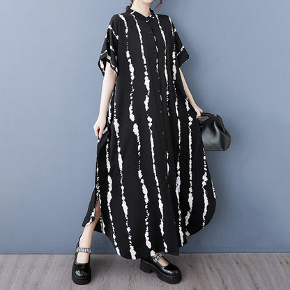 【ワンピース】大きいサイズ レディース シングルボタン シャツワンピース 半袖 体型カバー ロングワンピース【SHシリーズ】