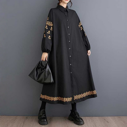 【ワンピース】春 秋 冬 刺繍 スイート 切り替え シャツ  長袖 ワンピース 【SHシリーズ】