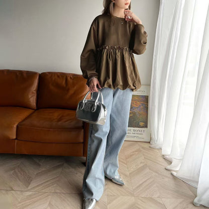 【トップス】春秋新作 裾切替 ゆったり長袖プルオーバー スウェット パーカー