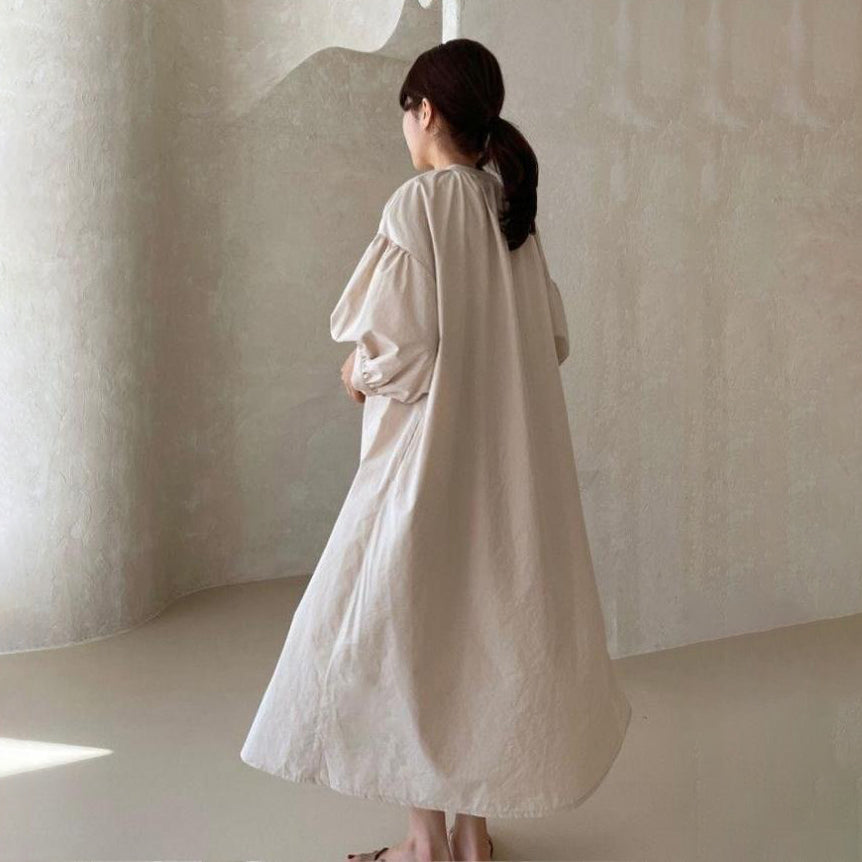 【ワンピース】🌸春夏 新作 韓国風 半袖ワンピース ゆったり ロング丈 バルーンスリーブ カジュアル レディース【JZシリーズ】