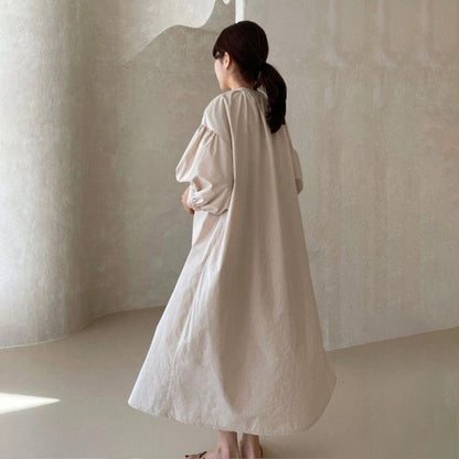 【ワンピース】🌸春夏 新作 韓国風 半袖ワンピース ゆったり ロング丈 バルーンスリーブ カジュアル レディース【JZシリーズ】