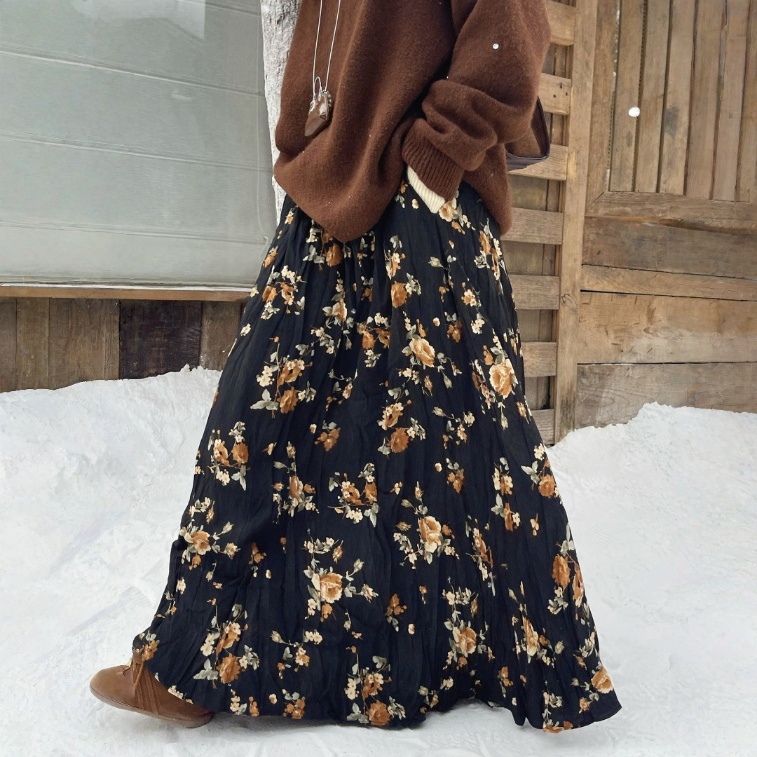 【ワンピース】春 秋 冬 厚手 花柄 レトロ 大振裾 スカート 【SHシリーズ】