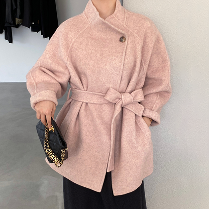 4色展開【アウター】ウール100% 小柄向け 定番 両面ウールコート ミドル丈 高級感【JZシリーズ】