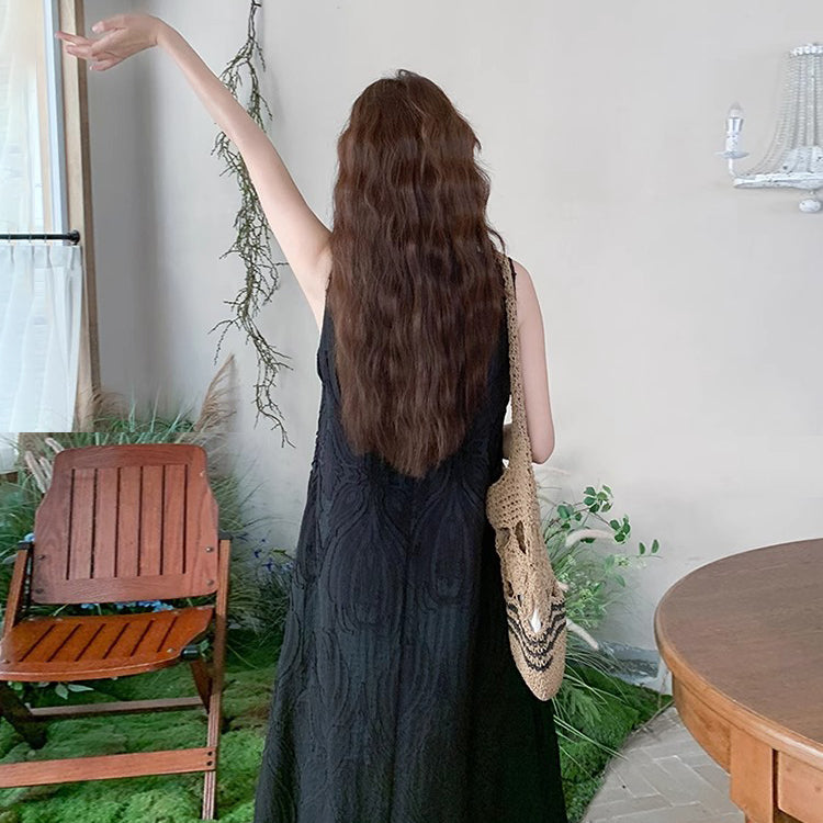 【ワンピース】ジャカードノースリーブワンピース レディース Vネック ロング丈 夏新作【JZシリーズ】