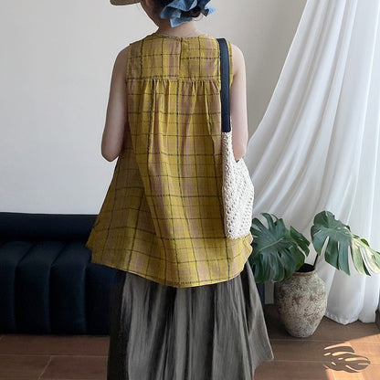 【トップス】夏 バイカラー チェック柄 ベビードールトップス ブラウス 【JZシリーズ】