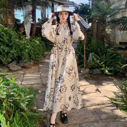 【ワンピース】若見え 上品 花柄 春秋 フレンチ風 大人気 個性的長袖ワンピース【SHシリーズ】