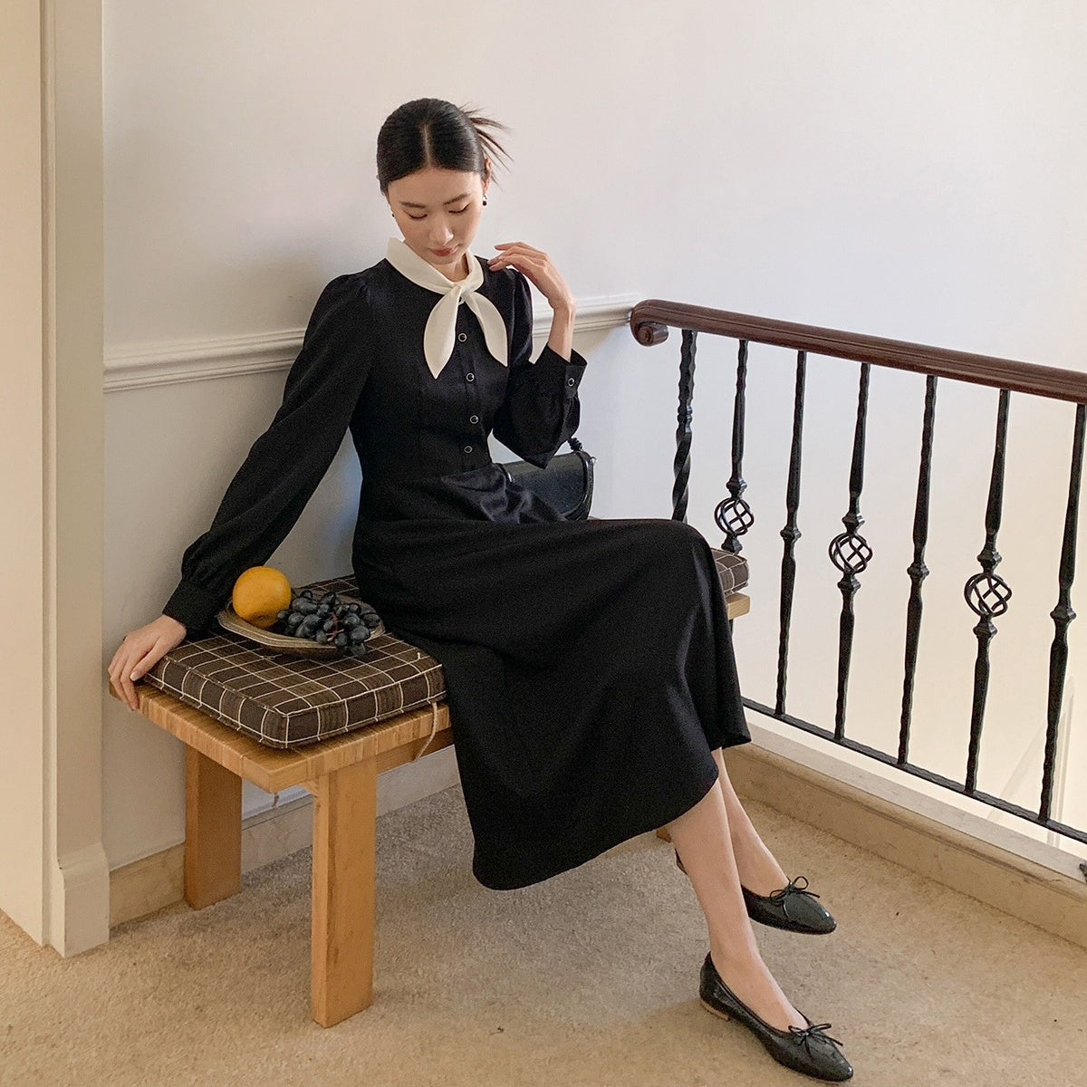 【ワンピース】春 秋 冬 リボンタイ ベロア ロング丈 長袖 ワンピース 【JZシリーズ】