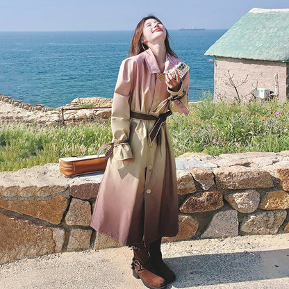 【アウター】ドーパミン系 上質感 小众カジュアル 韓国風 グラデーション トレンチコート レディース 春秋 超人気 おしゃれ ミドル丈 コート【SHシリーズ】