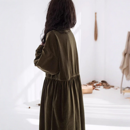 【ワンピース】コーデュロイ クルーネック ゆったり 長袖 ワンピース 【JZシリーズ】