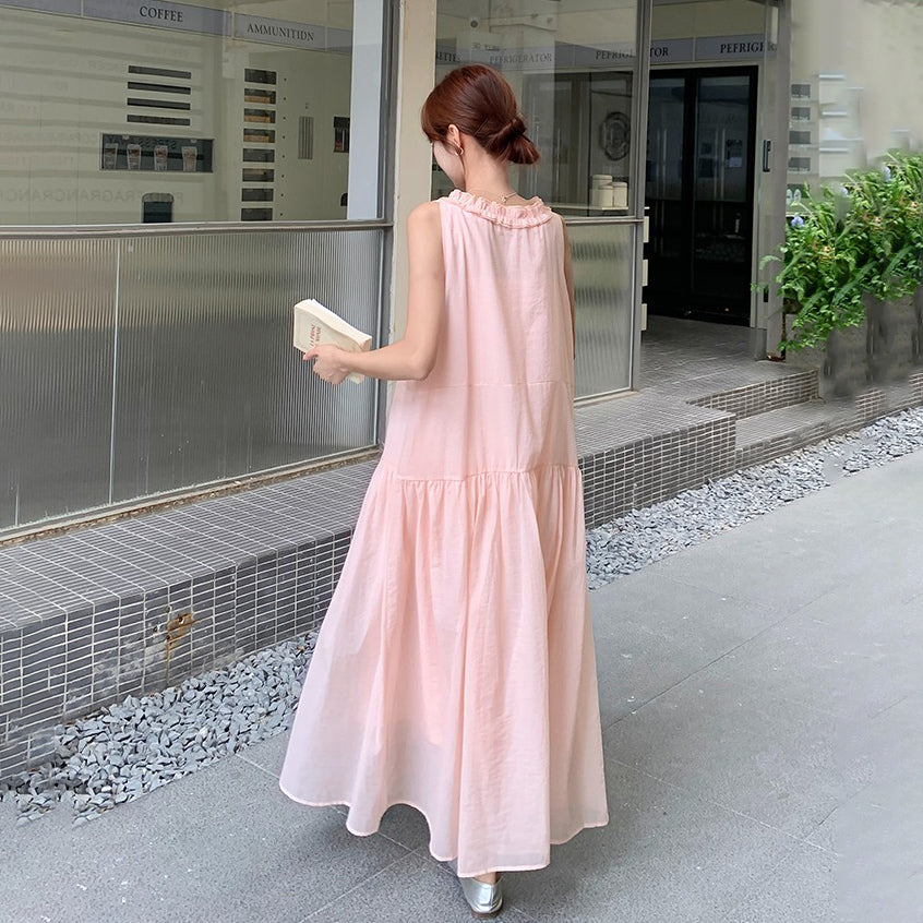 【ワンピース】夏 フレンチ風 温柔 フリルデザイン ノースリーブワンピース【JZシリーズ】