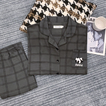 【インナー】チェック柄 パンダ 薄手 保温 ルームウェア レディース/メンズ ペア対応 秋冬