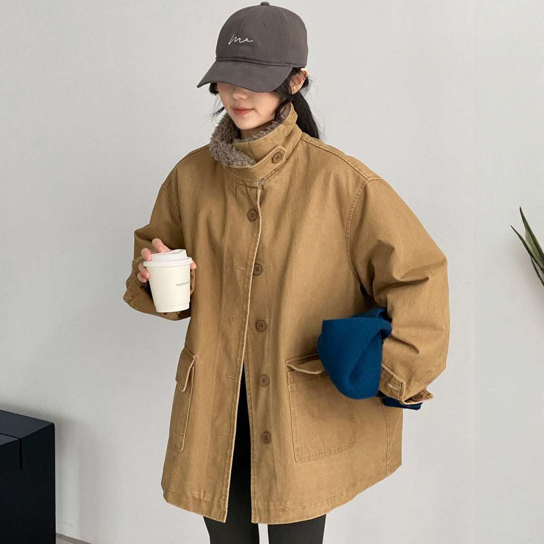 【アウター】レトロ 春 秋 冬 ボア襟 パーカーダウンジャケット 【JZシリーズ】