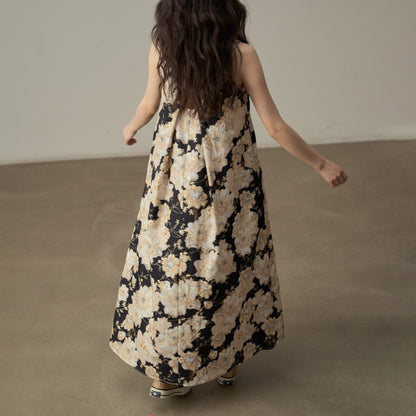 【ワンピース】フレンチレトロ 刺繍プリント 気質キャミワンピース ミモレ丈 ノースリーブワンピース【SHシリーズ】【JZシリーズ】