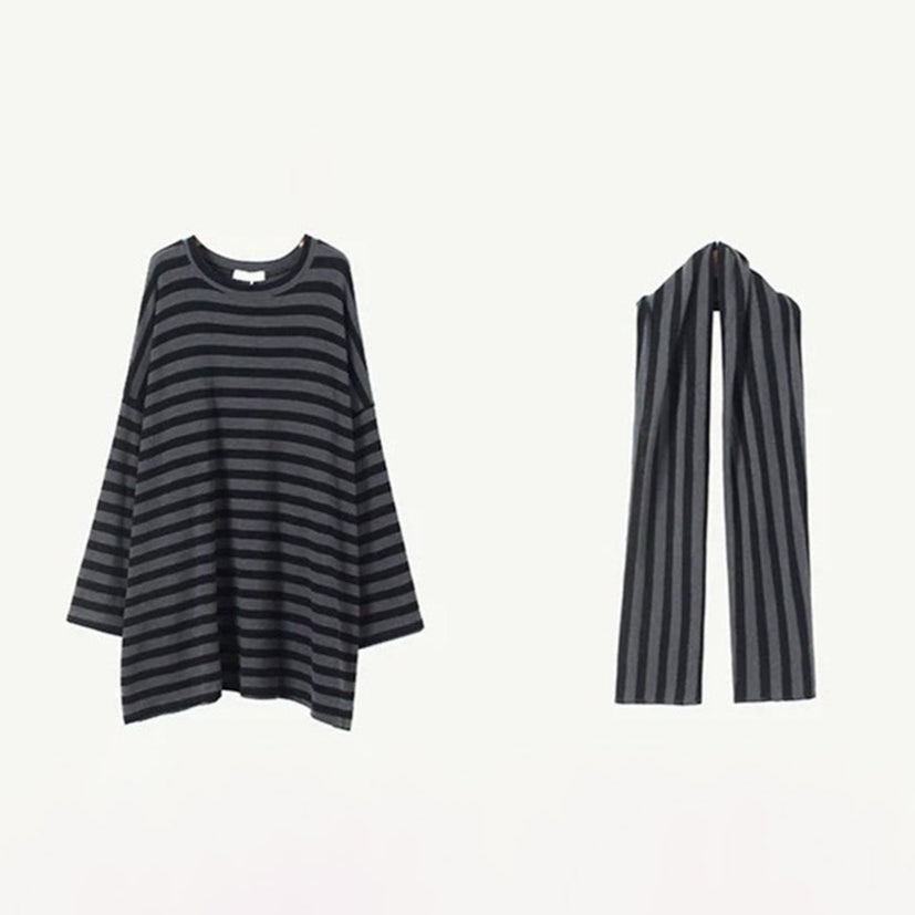 [上衣] 春秋寬鬆條紋T卹