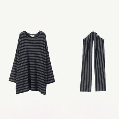 [上衣] 春秋寬鬆條紋T卹
