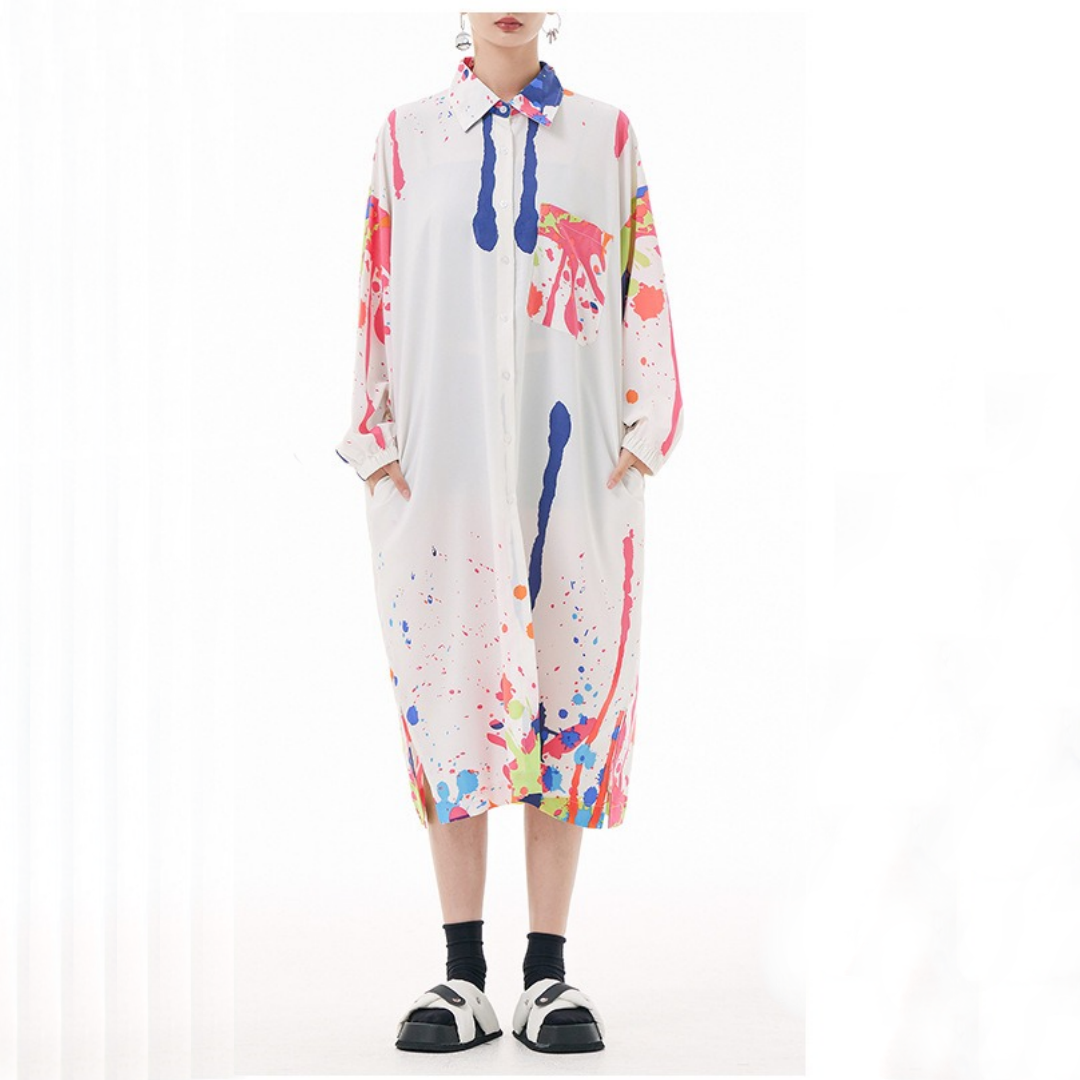 【ワンピース】春 秋 夏 レトロ プリント ルーズ 長袖 ワンピース 【SHシリーズ】