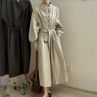 【ワンピース】春 秋 冬 レトロ フレンチ風 ベルト付き ロング丈 長袖 ワンピース 【JZシリーズ】