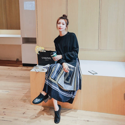 【ワンピース】春 秋 冬 エスニック風 ドッキング風 スウェット ワンピース 【SHシリーズ】