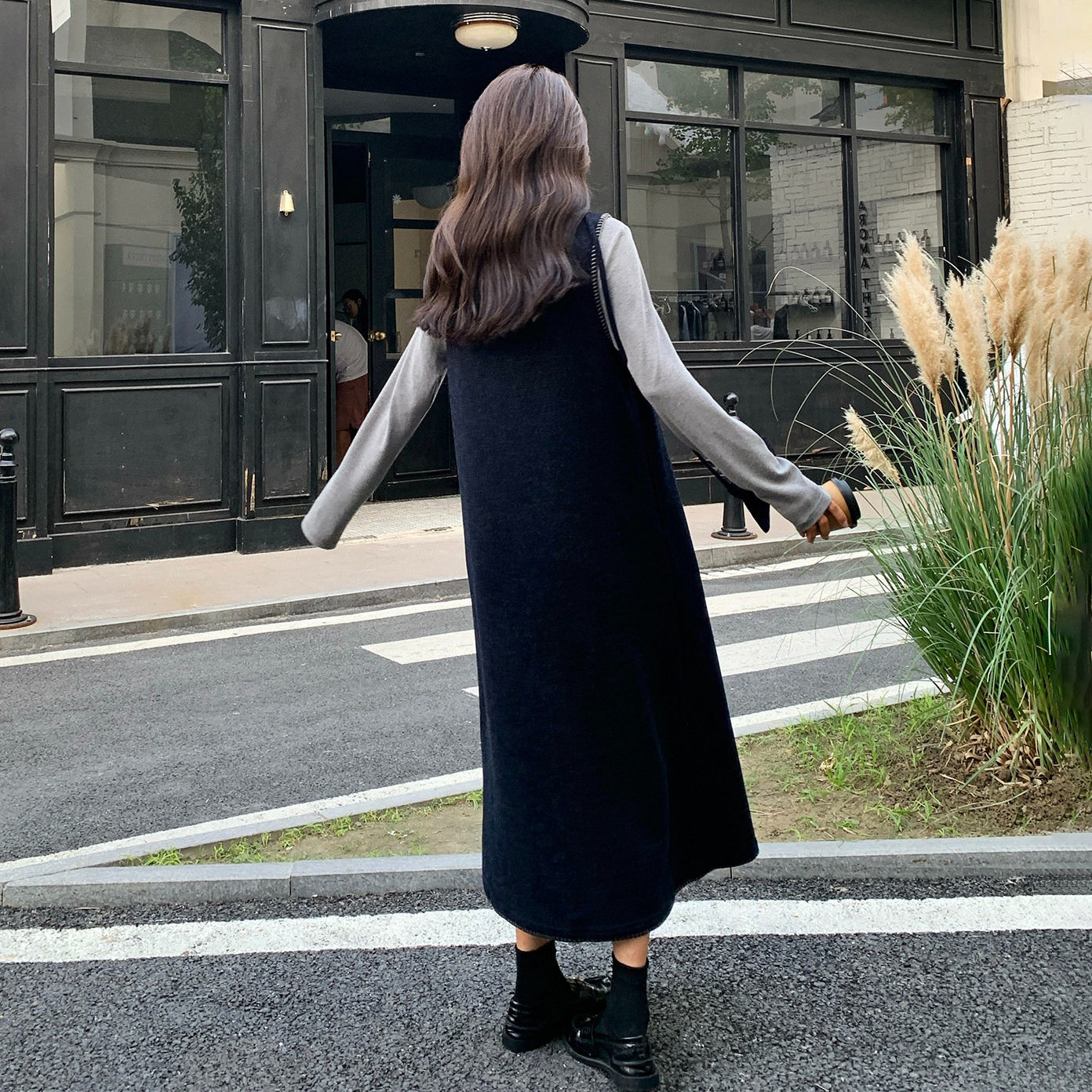 【セットアップ】フレンチスタイル ノースリーブワンピース レイヤード2点セット 秋冬 OOTD 映える きれいめ コーデセット【JZシリーズ】