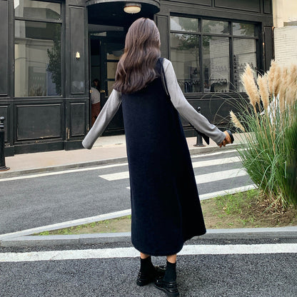 【セットアップ】フレンチスタイル ノースリーブワンピース レイヤード2点セット 秋冬 OOTD 映える きれいめ コーデセット【JZシリーズ】