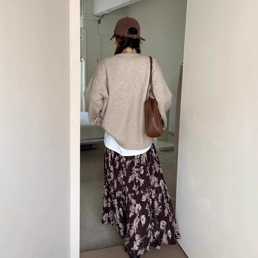 【ボトムス】レディース スカート 秋新作 Aライン ロング丈 花柄 フレア 体型カバー【SHシリーズ】