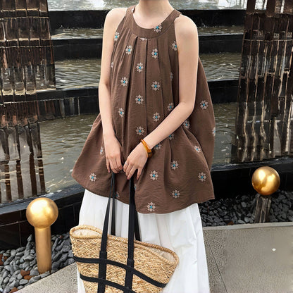 【トップス】夏 刺繍 ノースリーブ カジュアル タンクトップ 【SHシリーズ】