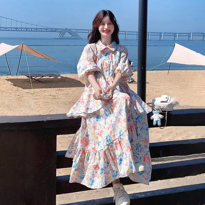 【ワンピース】可愛い 小花柄 シャツワンピース🌸 超人気で映える森ガール風 長袖ドレス【SHシリーズ】