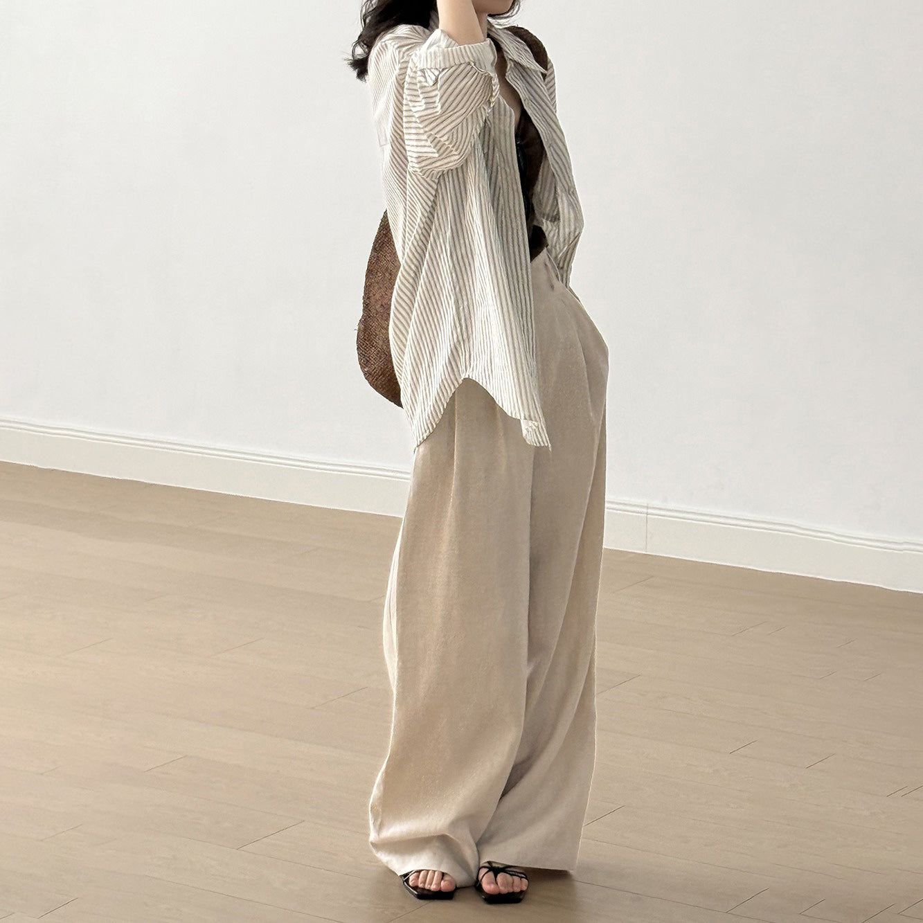 【トップス】カジュアル ヴィンテージ 夏 ゆったり 日焼け防止 ラフなストライプ 長袖シャツ【JZシリーズ】