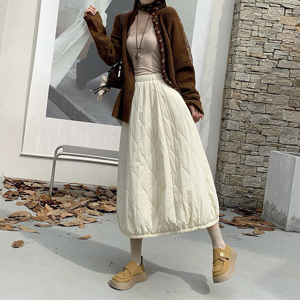 【ボトムス】中綿入りバルーンスカート レディース 秋冬 韓国風 Aライン ミディ丈 体型カバー【JZシリーズ】