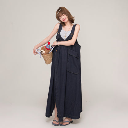 【ワンピース】夏 トレンド感漂う レトロデニム Vネック ノースリーブサロペットワンピース ゆったりシルエット 着痩せ効果【AHシリーズ】