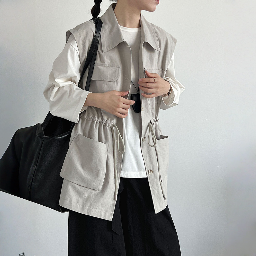 【トップス】春 秋 冬 ワーク風 ドローストリング ポケット ノースリーブ ベスト 【JZシリーズ】