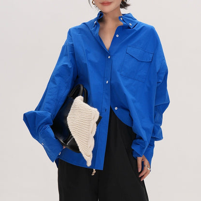 【トップス】クラインブルー 着回しやすい ゆったりシルエット シャツ 【JZシリーズ】