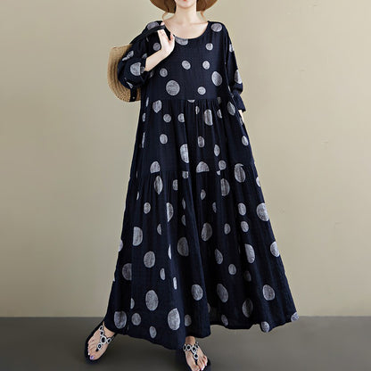 期間限定🍂60%OFF【ワンピース】レトロプリントワンピース レディース 秋新作 長袖 クルーネック ゆったり フレア ロング丈【SHシリーズ】