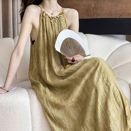 【ワンピース】ニューチャイナ風 ノースリーブ ホルターネック グラデーション ワンピース レディース レトロ テンセル ロングドレス【JZシリーズ】