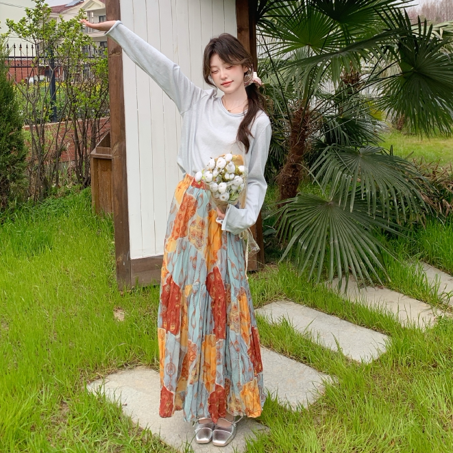 【セットアップ】花柄トップス＆スカート 上下セット レディース 体型カバー おしゃれ OOTD 上品セット【SHシリーズ】